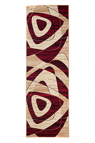 Tapiso Alfombra De Pasillo Moderna Fina - Color Beige Rojo Marrón Oscuro Diseño Abstacto Cuadrado - Colección Fiesta 80 x 200 cm