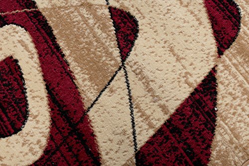 Tapiso Alfombra De Pasillo Moderna Fina - Color Beige Rojo Marrón Oscuro Diseño Abstacto Cuadrado - Colección Fiesta 80 x 200 cm