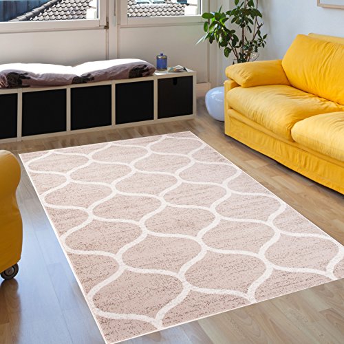 Tapiso Alfombra De Salón Moderno Piso Cuarto De Estar Colección Sari – Color Beige Crema Diseño Marroquí Geométrico Jarrones – Fácil De Limpiar 180 x 260 cm