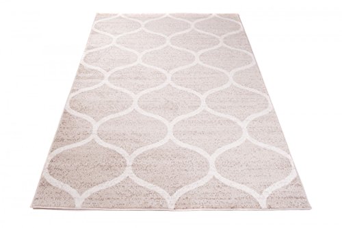 Tapiso Alfombra De Salón Moderno Piso Cuarto De Estar Colección Sari – Color Beige Crema Diseño Marroquí Geométrico Jarrones – Fácil De Limpiar 180 x 260 cm