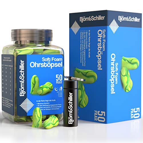 Tapones Oídos, 50 pares (100 unidades), que incluyen un estuche de bolsillo para 2 unidades | Tapones antiruido ideales contra ronquidos, para dormir