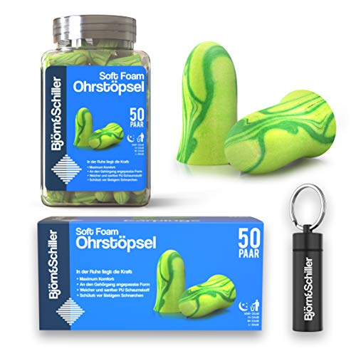 Tapones Oídos, 50 pares (100 unidades), que incluyen un estuche de bolsillo para 2 unidades | Tapones antiruido ideales contra ronquidos, para dormir