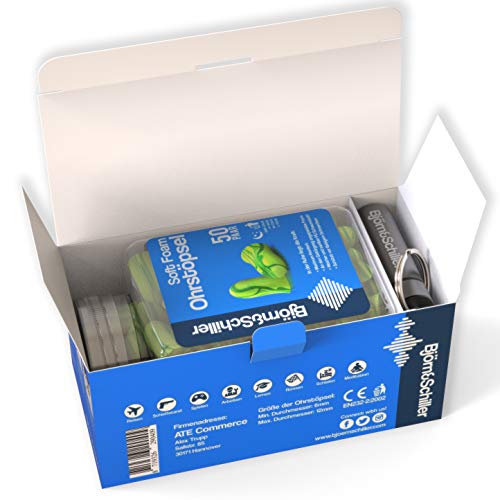 Tapones Oídos, 50 pares (100 unidades), que incluyen un estuche de bolsillo para 2 unidades | Tapones antiruido ideales contra ronquidos, para dormir