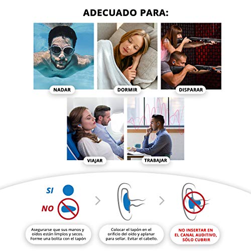 Tapones Oidos Dormir 6 Pares - Tapones Oidos Silicona Moldeables Para Aislar Ruido - BPA Free Apto Para Toda La Familia En Blanco Y Azul