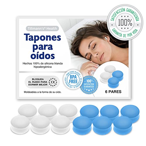 Tapones Oidos Dormir 6 Pares - Tapones Oidos Silicona Moldeables Para Aislar Ruido - BPA Free Apto Para Toda La Familia En Blanco Y Azul