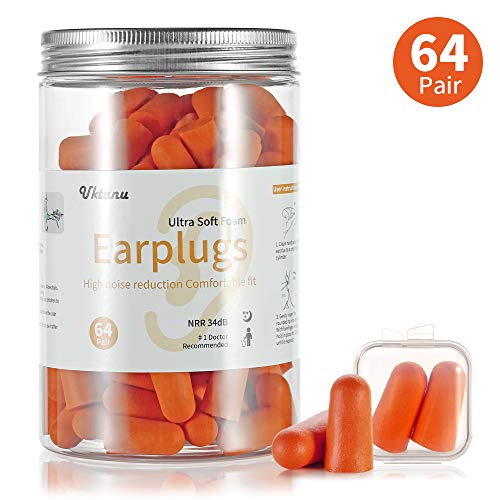 Tapones Oídos Espuma Uktunu 64 Pares de Suaves Tapones Oidos que Bloquean los Ruidos Protectores Auditivos con Estuche SNR 34 dB para Dormir, Estudiar, Viajar