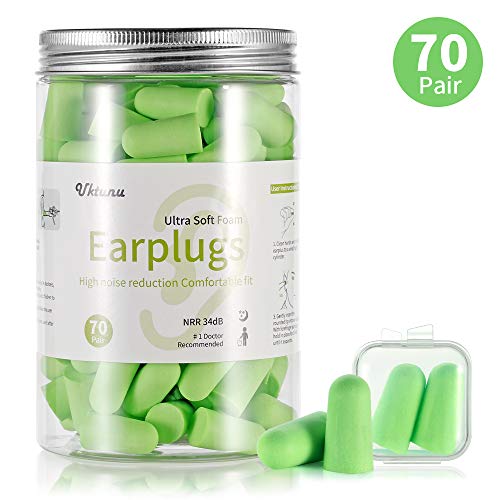 Tapones Oídos Espuma Uktunu 70 Pares de Suaves Tapones Oidos que Bloquean los Ruidos Protectores Auditivos para Dormir, Estudiar, Viajar, Reducción de Ruido