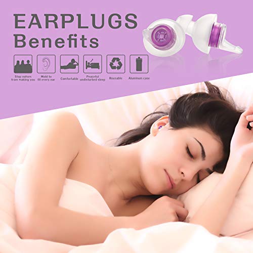 Tapones para los oídos para dormir, Hearprotek Protección Auditiva Tapones que evitan el ruido de los ronquidos y otros sonidos fuertes para Reducción de Ruido Trabajo Viajar (Morado)
