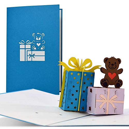 Tarjeta de cumpleaños con regalos en 3D y oso de peluche, tarjeta de felicitación para cumpleaños, idea de regalo para niños y regalos de dinero, G20