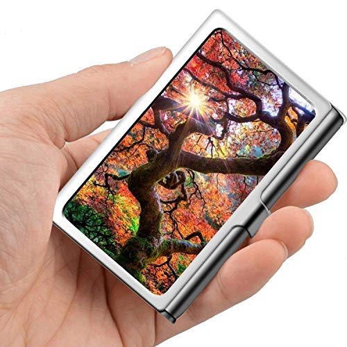 Tarjeta de visita profesional, estuche de billetera de acero inoxidable Titular de la tarjeta de identificación de tarjeta de crédito Old Tree