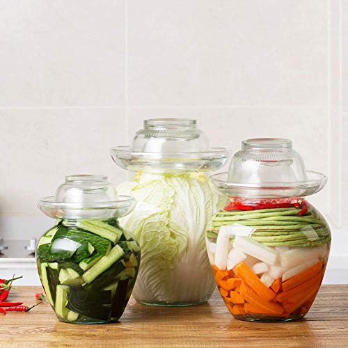 Tarro de fermentación, Tarro de fermentación de Vidrio Tradicional con Tapa Haga chucrut, Kimchi, encurtidos o Cualquier alimento fermentado