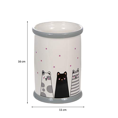 Tarro para Utensilios de Cocina de cerámica, Soporte para Utensilios de Cocina 16 x 11 cm, con Diseño de Gatos, Regalo Gato para Amantes de los Gatos