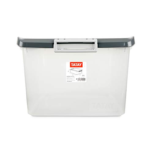 TATAY 1150022 - Caja de Almacenamiento Multiusos con Tapa, 35 l de Capacidad, Plástico Polipropileno Libre de BPA, Gris, 37,7 x 47,5 x 26 cm