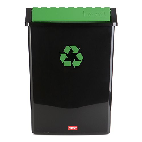 TATAY Contenedor De Reciclaje Para Vidrio, Capacidad para 50 litros, Plástico polipropileno, Tapa basculante, Verde y Negro, 40.5 X 33.5 X 57.5 cm