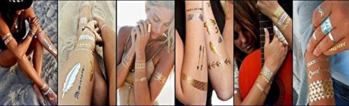 Tatoo Body - Conjunto de 14 tatuajes temporales metálicos, resistentes al agua, diseño de tipo egipcio, dorado
