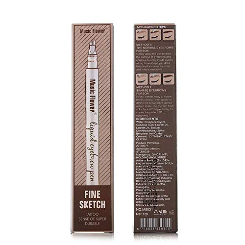 Tattoo Liquid Eyebrow Pencil con cuatro puntas de tenedor Impermeable y duradero Lápiz de cejas Ink Sketch Eyebrow Pen para Maquillaje Natural de Ojos(#1 castaña)