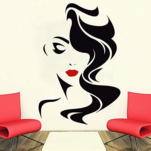 Tatuajes de pared Salón de belleza para los labios rojos de la señora Vinilo Adhesivo Decoración para el hogar Peluquería Peinado Cabello Peinado Barberos Window Decal SL 57x85CM