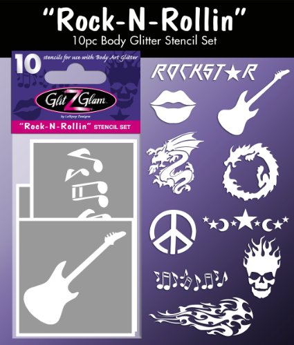 Tatuajes temporales: Kit de Plantillas Rock N Rollin para Tatuajes con Brillantina