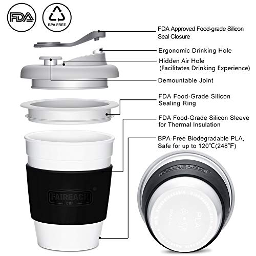 Taza de Café para llevar con Tapa, Mug Café Reutilizable con Manga Antideslizante, Vasos de Café Ecológica de Viaje con sin BPA, Coffee To Go apto para Lavavajillas y Microondas, 340ml (12 oz)