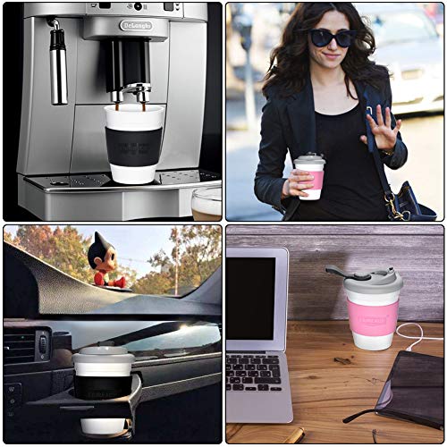 Taza de Café para llevar con Tapa, Mug Café Reutilizable con Manga Antideslizante, Vasos de Café Ecológica de Viaje con sin BPA, Coffee To Go apto para Lavavajillas y Microondas, 340ml (12 oz)