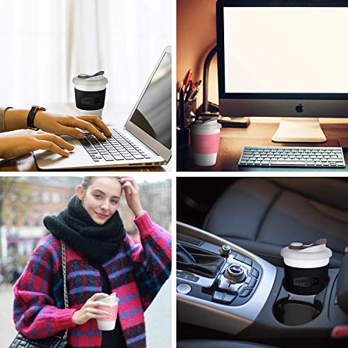 Taza de Café para llevar con Tapa, Taza de Café Reutilizable Faireach con Manga Antideslizante, taza de café portátil de Viaje con sin BPA, Apto para lavavajillas y microondas, 340ml (12 oz, Azul)