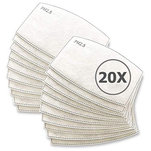 TBOC Filtro Desechable para Mascarilla - [Pack 20 Unidades] Lote de Filtros PM 2.5 Intercambiables con 5 Capas de Filtración Material Suave y Transpirable Evita Polvo Sustancias Nocivas Contaminación