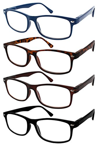TBOC Gafas de Lectura Presbicia Vista Cansada - (Pack 4 Unidades) Graduadas +1.50 Dioptrías Montura de Pasta Azul Marrón Negra Carey Diseño Moda Hombre Mujer Unisex Lentes de Aumento Leer Ver Cerca