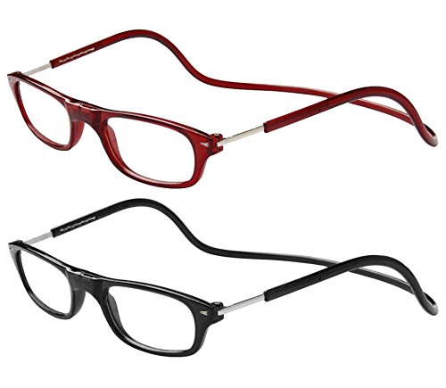 TBOC Pack: Gafas de Lectura Presbicia Vista Cansada – (Dos Unidades) Graduadas +3.00 Dioptrías Montura Burdeos y Negra Hombre Mujer Imantadas Plegables Lentes Aumento Leer Ver Cerca Cuello Imán