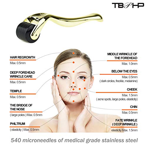 TBPHP Micro Needle Roller,540 microagujas de acero inoxidable quirúrgico de 0.5mm de grosor,Reducir la Hiperpigmentación,Reducir Ojo Líneas Finas, Crecimiento del Cabello