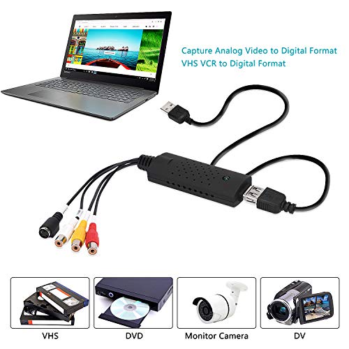TCNEWCL Convertidor de Captura de vídeo USB, VHS a DVD Digital Grabber Grabador, Capturadora Digitalizadora de vídeo para Windows 10 8 7