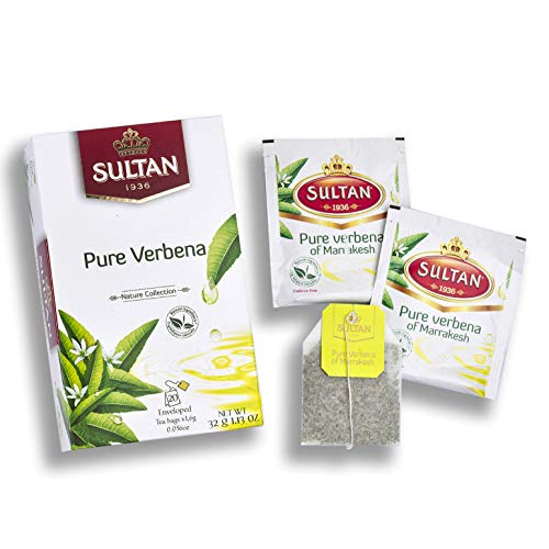 TÉ SULTAN Verbena pura, tés marroquíes a base de hierbas (Paquete individual - 20 bolsitas de té)