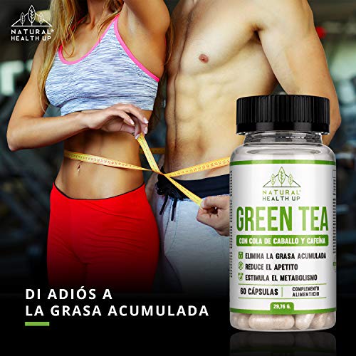 Té verde con cola de caballo y cafeína para eliminar la grasa acumulada - Adelgazante que contribuye a acelerar el metabolismo - 60 cápsulas