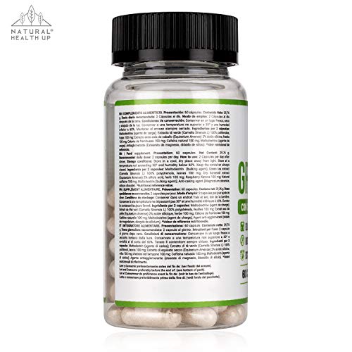 Té verde con cola de caballo y cafeína para eliminar la grasa acumulada - Adelgazante que contribuye a acelerar el metabolismo - 60 cápsulas