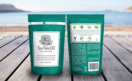 Tea Tree Aceite de árbol de té con sal de Epsom para tratar hongos en las uñas, pie de atleta y olor persistente del pie 16oz