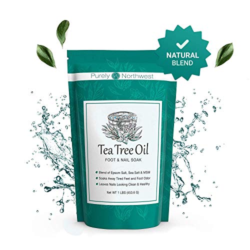 Tea Tree Aceite de árbol de té con sal de Epsom para tratar hongos en las uñas, pie de atleta y olor persistente del pie 16oz