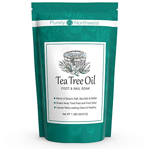 Tea Tree Aceite de árbol de té con sal de Epsom para tratar hongos en las uñas, pie de atleta y olor persistente del pie 16oz