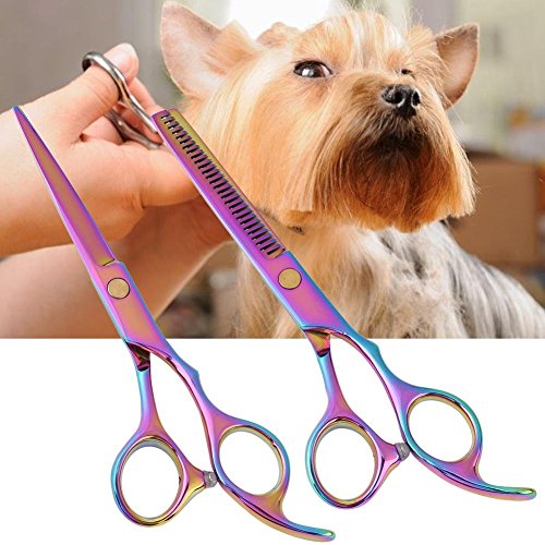 Teabelle Tijeras para la preparación del Perro Colorido Conjuntos de Corte de Pelo de Mascota 4 Kits de Tijeras curvadas Aseo de Mascotas (Punto)