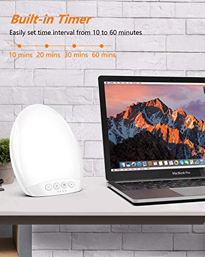 Tecboss Lámpara de Luz Diurna 10000 Lux Lámpara Para Terapia,5 Brillo Ajustable, USB Cable con 3 Colores de Luz solar LED sin UV, Temporizador