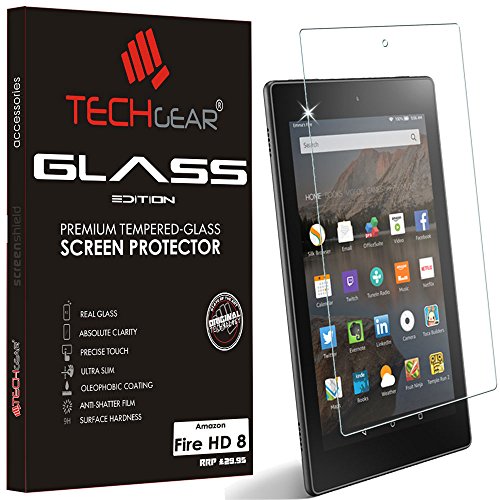 TECHGEAR Vidrio Compatible con Amazon Fire HD 8" (2015-2018) (8ª / 7ª / 6ª / 5ª generación) - Auténtica Protector de Pantalla Vidro Templado [Dureza 9H] [Resistente a los arañazos] [Sin Burbuja]