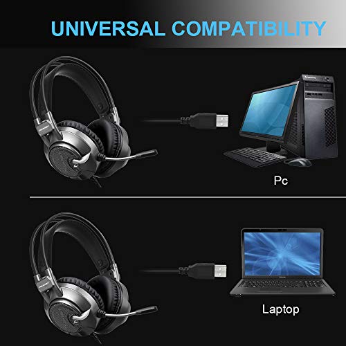 TECKNET Auriculares Gaming con Micrófono Cascos Gaming Sonido Envolvente Virtual 7.1, Reducción de Ruido Volumen Ajustable para Ordenador, Laptop