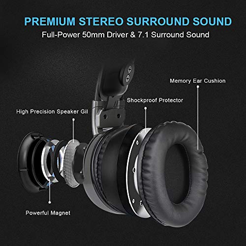 TECKNET Auriculares Gaming con Micrófono Cascos Gaming Sonido Envolvente Virtual 7.1, Reducción de Ruido Volumen Ajustable para Ordenador, Laptop