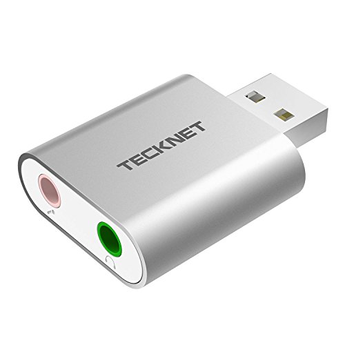 TECKNET Tarjeta de Sonido USB Tarjeta de Sonido Estéreo Externa de Aluminio para su Ordenador o Laptop, Plug and Play, No Se Necesitan Controladores
