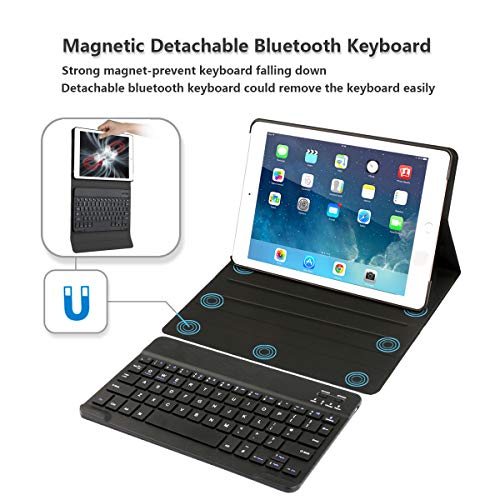 Teclado Estuche para iPad 9.7 '' 2017/2018/ Air/Air 2 [QWERTY Inglés], Slim Smart Cover Funda con Desmontable Teclado para Apple iPad 9.7 Inch (Negro)