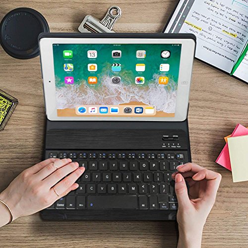 Teclado Estuche para iPad 9.7 '' 2017/2018/ Air/Air 2 [QWERTY Inglés], Slim Smart Cover Funda con Desmontable Teclado para Apple iPad 9.7 Inch (Negro)