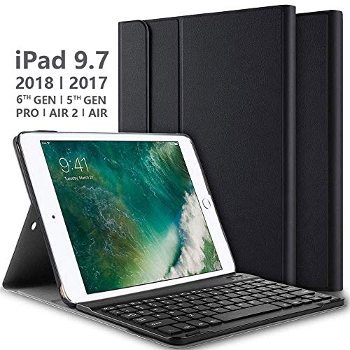 Teclado Estuche para iPad 9.7 '' 2017/2018/ Air/Air 2 [QWERTY Inglés], Slim Smart Cover Funda con Desmontable Teclado para Apple iPad 9.7 Inch (Negro)