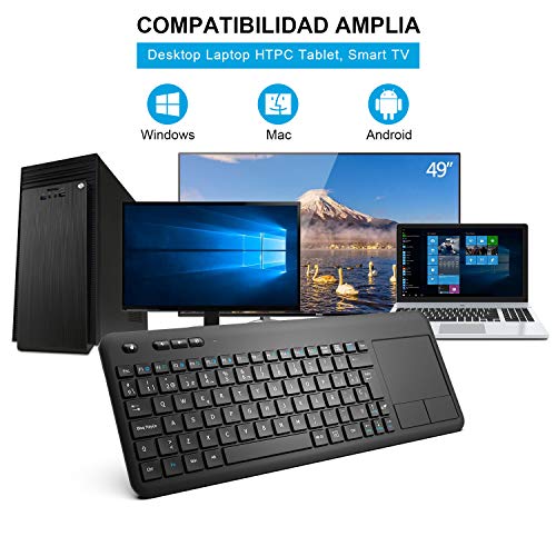 Teclado Táctil Inalámbrico, WisFox Teclado Inalámbrico Ultra Delgado de 2.4G con Trackpad Multitoque de Gran TamañoIncorporado para Smart TV HTPC Tableta PC Computadora Portátil Google Windows Android