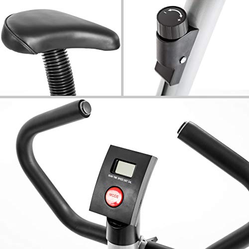 TecTake 401077 Bicicleta Estática con Consola, Ajustable en Altura, Entrenamiento Fitness, Carga Máxima 100 kg