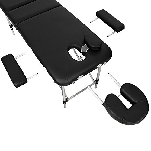 TecTake Camilla de masaje Mesa de masaje Banco de masaje en aluminio 3 zonas negro