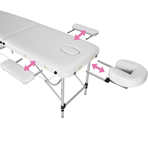 TecTake Camilla de Masaje portatil en Aluminio 2 Zonas Mesa Banco de Masaje + Bolsa (Blanco | No. 402788)