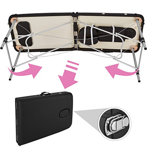 TecTake Camilla de Masaje portatil en Aluminio 2 Zonas Mesa Banco de Masaje + Bolsa (Negro | No. 402786)